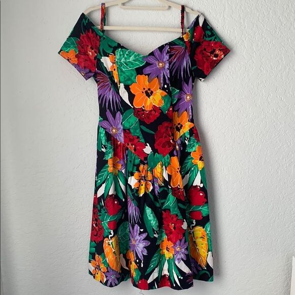 Eber Sundress Floral Off-Shoulder Dress Zip Closure Multicolor Size 7 - Picture 1 of 10